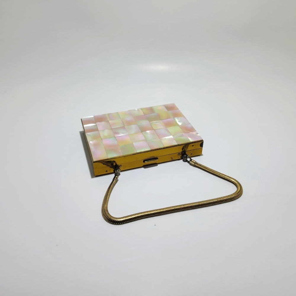 Mother Of Pearl Deco Vintage makeup cigarette compact case